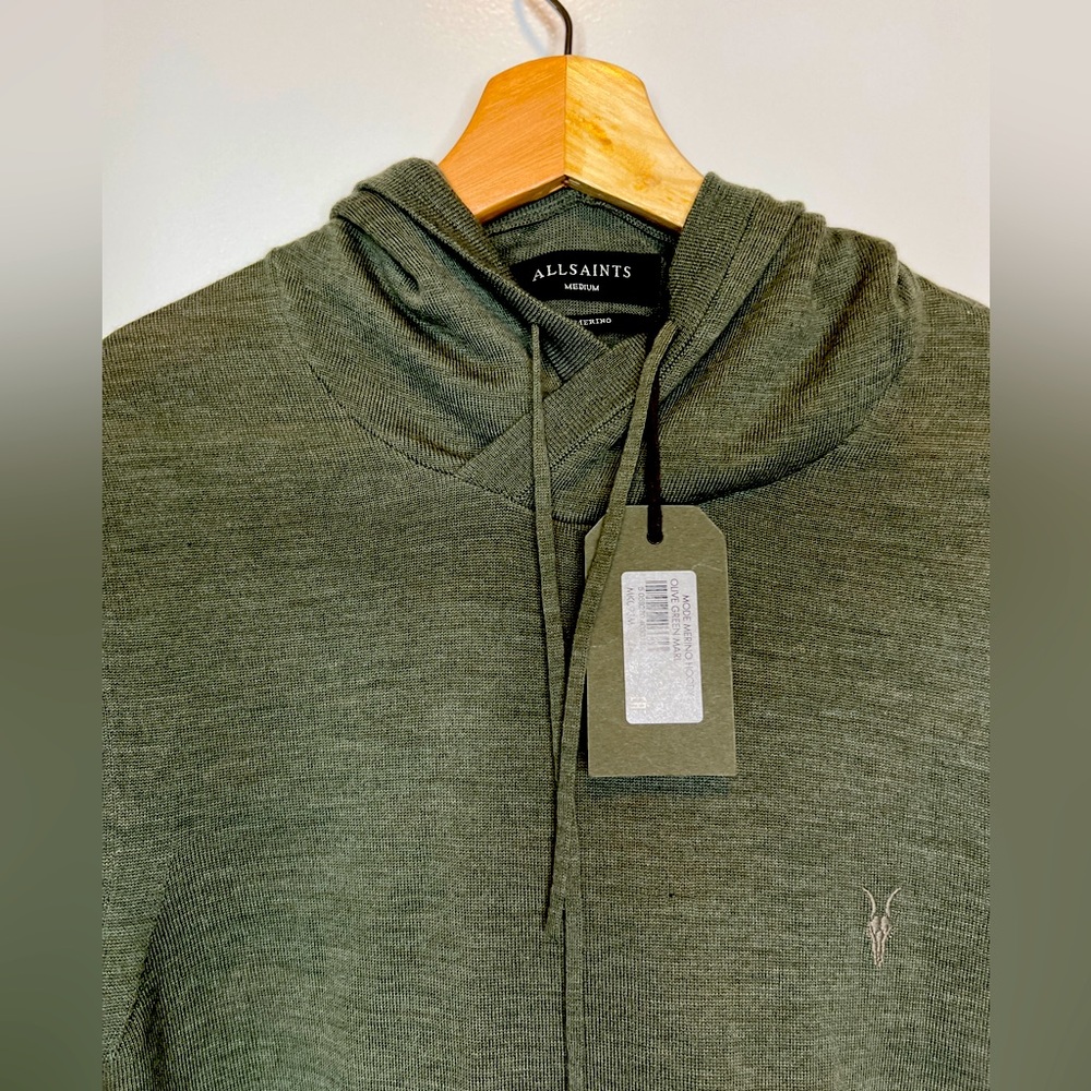 All Saints Men’s Mode Merino Hoody / Olive Green